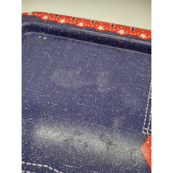Vintage Denim Blue Jeans Red Bandana Rectangular Folding Metal Tin TV Tray, READ - Picture 8 of 16